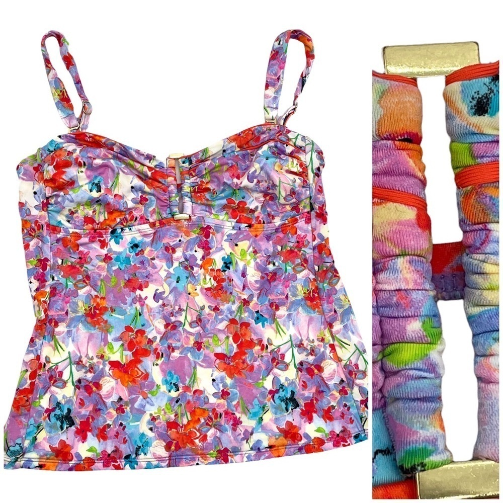 Liz Claiborne Tankini Top Adjustable Shoulder Straps Multicolor Floral Print | 8